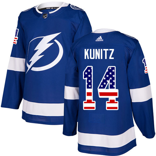 Adidas Lightning #14 Chris Kunitz Blue Home Authentic USA Flag Stitched NHL Jersey - Click Image to Close